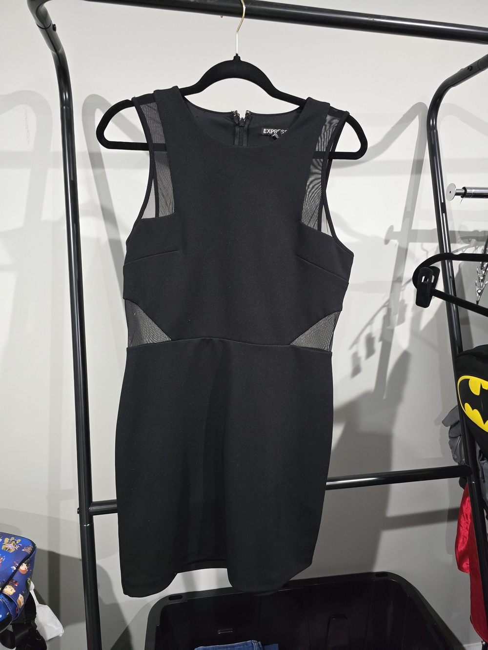 Express Black Mini Dress with Mesh Insets